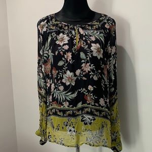 Fifteen twenty Black Sheer Floral print Long sleeve Blouse Size L
